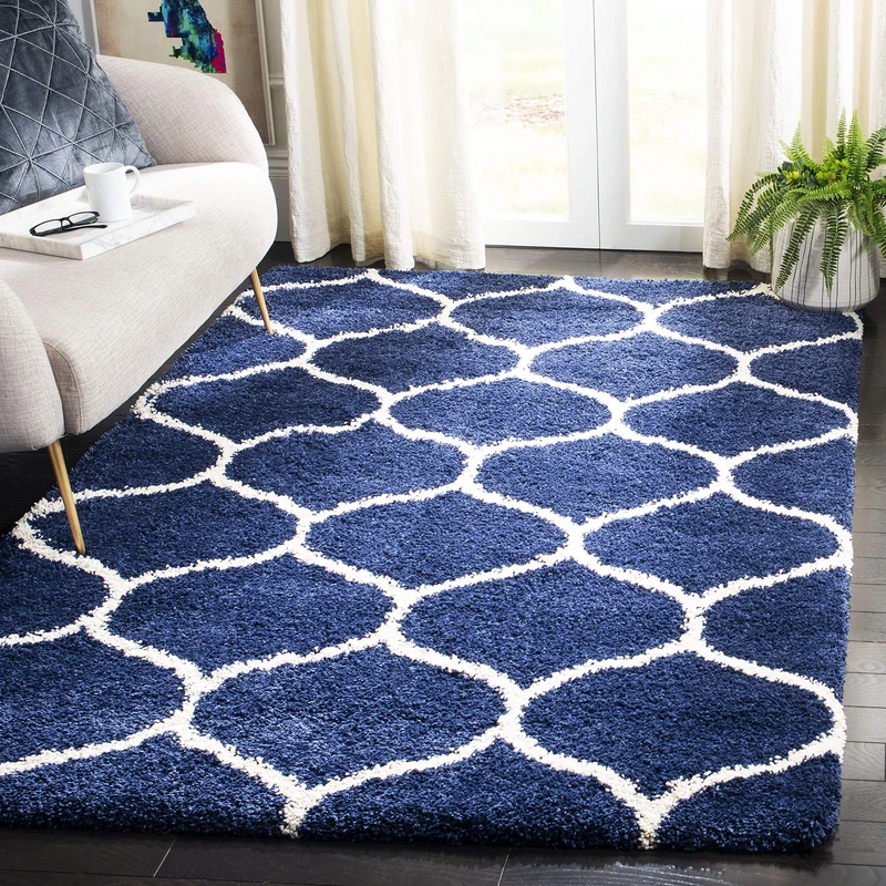 Safavieh Shaggy Indoor Woven Rectangle Area Rug, Hudson Shag Collection, SGH280, in Navy/Ivory, 91 x 152 cm for Living Room, Bedroom or Any Indoor Space