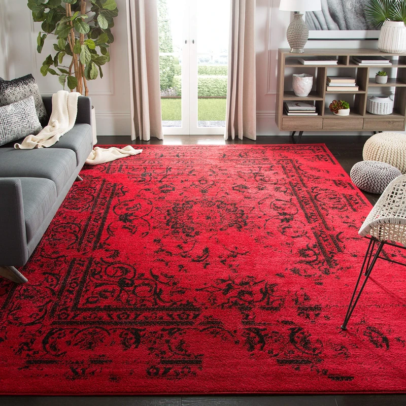 Safavieh Distressed Rug for Living Room, Dining Room, Bedroom - Adirondack Collection, Short Pile, in Red and Black, 183 X 274 cm
