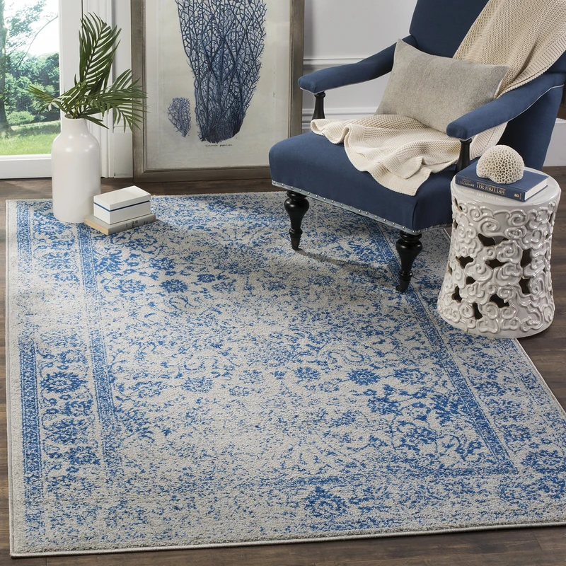 Safavieh Distressed Vintage Indoor Woven Rectangle Area Rug, Adirondack Collection, ADR109, in Grey/Blue, 155 X 229 cm for Living Room, Bedroom or Any Indoor Space - Image 1