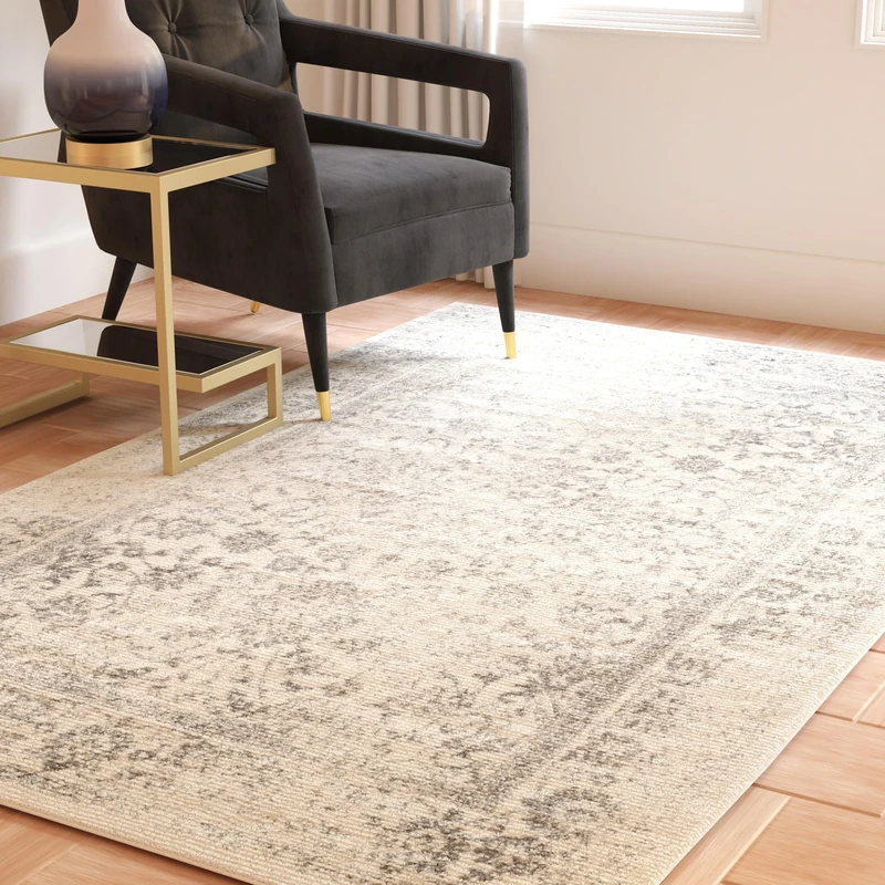 Safavieh Distressed Vintage Indoor Woven Rectangle Area Rug, Adirondack Collection, ADR109, in Ivory/Silver, 122 X 183 cm for Living Room, Bedroom or Any Indoor Space