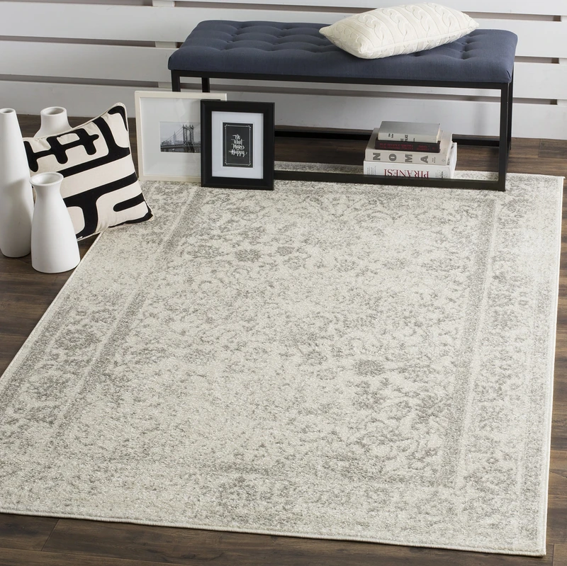 Safavieh Distressed Vintage Indoor Woven Rectangle Area Rug, Adirondack Collection, ADR109, in Ivory/Silver, 183 X 274 cm for Living Room, Bedroom or Any Indoor Space
