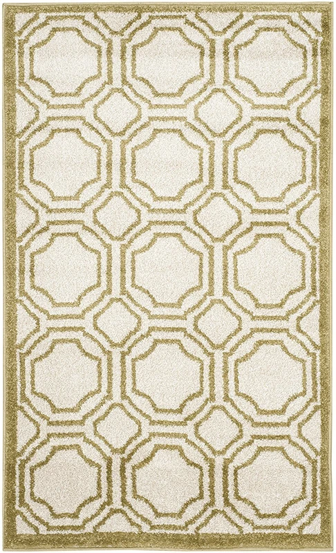 Safavieh Geometric Indoor/Outdoor Woven Rectangle Area Rug, Amherst Collection, AMT411, in Ivory / Light Green, 76 X 122 cm for Garden, Patio or Any Outdoor Space