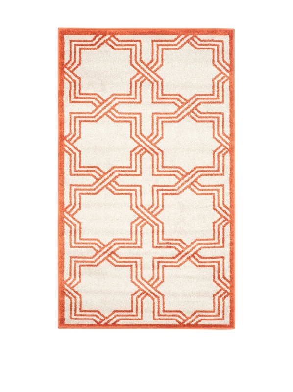 Safavieh Geometric Indoor/Outdoor Woven Rectangle Area Rug, Amherst Collection, AMT413, in Ivory / Orange, 76 X 122 cm for Garden, Patio or Any Outdoor Space