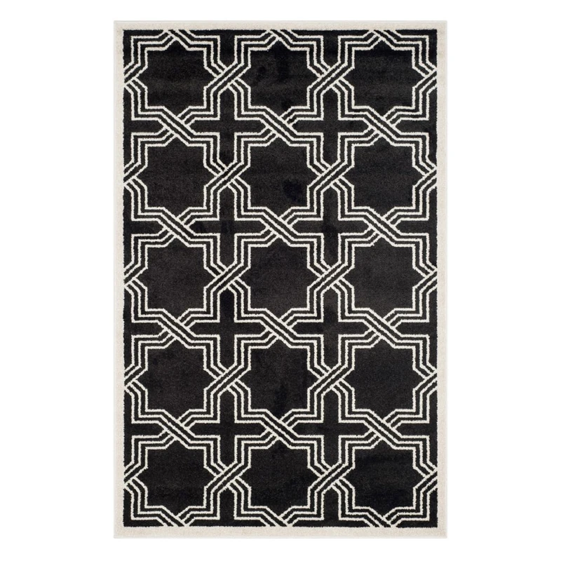 Safavieh Geometric Indoor/Outdoor Woven Rectangle Area Rug, Amherst Collection, AMT413, in Anthracite / Ivory, 76 X 122 cm for Garden, Patio or Any Outdoor Space