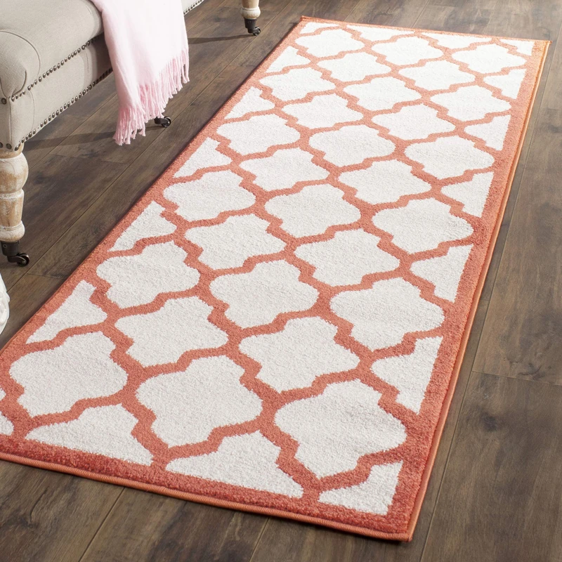 Safavieh Trellis Indoor/Outdoor Woven Runner Area Rug, Amherst Collection, AMT420, in Beige / Orange, 69 X 213 cm for Garden, Patio or Any Outdoor Space