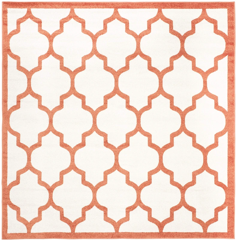 Safavieh Trellis Indoor/Outdoor Woven Square Area Rug, Amherst Collection, AMT420, in Beige / Orange, 213 X 213 cm for Garden, Patio or Any Outdoor Space