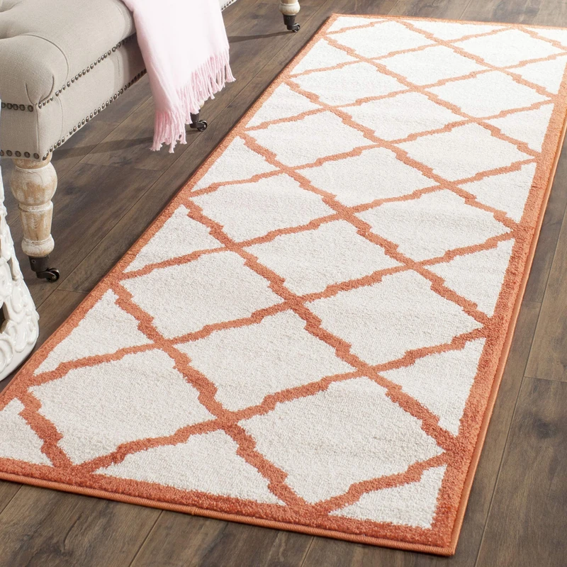 Safavieh Trellis Indoor/Outdoor Woven Runner Area Rug, Amherst Collection, AMT421, in Beige / Orange, 69 X 213 cm for Garden, Patio or Any Outdoor Space