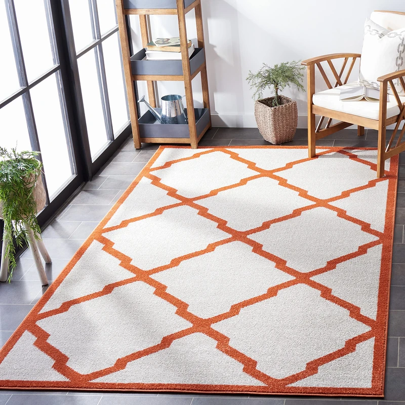 Safavieh Trellis Indoor/Outdoor Woven Rectangle Area Rug, Amherst Collection, AMT421, in Beige / Orange, 122 X 183 cm for Garden, Patio or Any Outdoor Space
