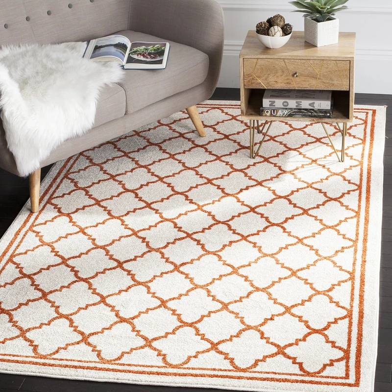 Safavieh Moroccan Trellis Indoor/Outdoor Woven Rectangle Area Rug, Amherst Collection, AMT422, in Beige / Orange, 183 X 274 cm for Garden, Patio or Any Outdoor Space