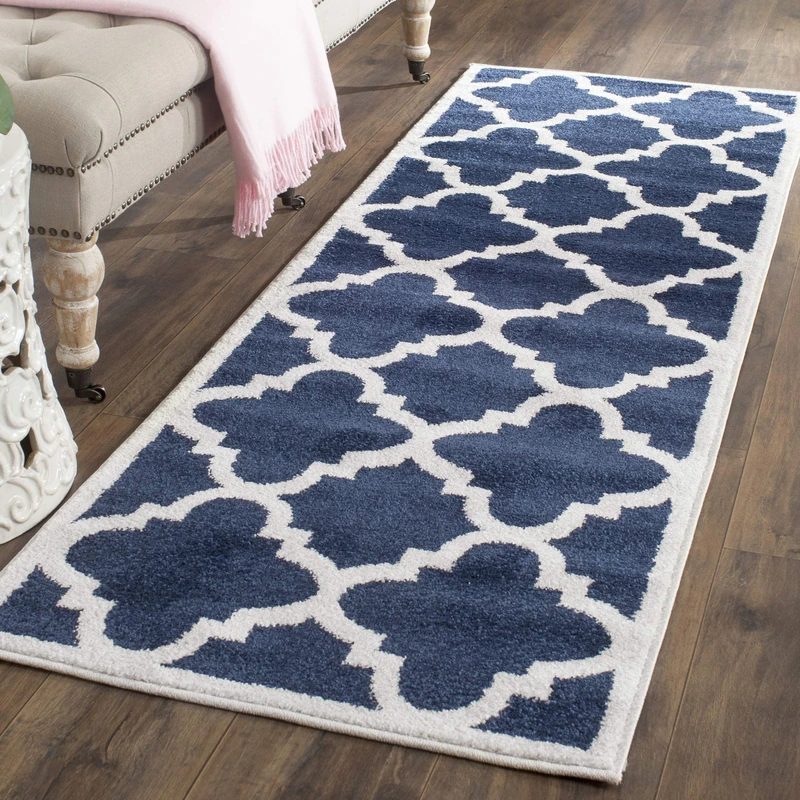 Safavieh Trellis Indoor/Outdoor Woven Runner Area Rug, Amherst Collection, AMT423, in Navy / Beige, 69 X 213 cm for Garden, Patio or Any Outdoor Space
