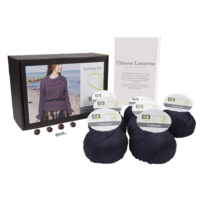 DesignEtte Knitting Kit Chinese Lanterns 100 Percent Mercerized Graphite Egyptian Yarn Cotton Medium No-s-9114, Graffit, 1