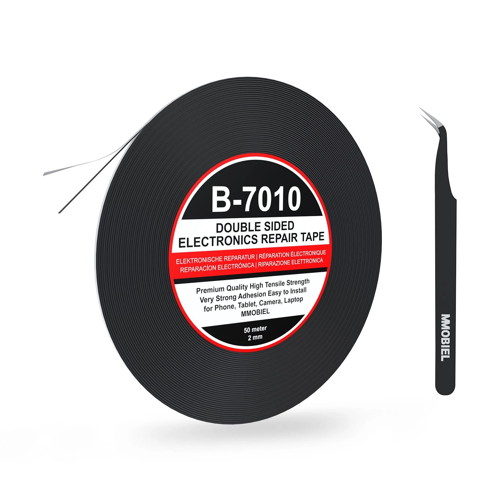 MMOBIEL Double Sided Adhesive Tape 2mm 50m Roll (164ft) Black Ultra Strong Mounting Tape for LCD Screen Repair, Smartphone Tablet Laptop Glass Fix