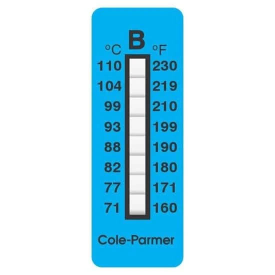 Digi-Sense Irreversible 8-Point Vertical Temperature Label, 160-230F/71-110C; 25/Pk