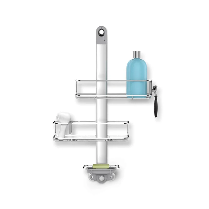 simplehuman BT1098 Medium Adjustable Shower Caddy, Hanging Bathroom Shelf Storage Organiser, Suction Cups, No Drilling, Rustproof, Adjustable Shelves, Storage Hooks, Quick-Dry Soap Dish - Image 1