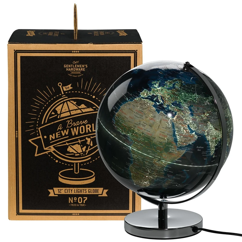 Gentlemen's Hardware No. 07 12" City Lights Illuminated Globe Lamp, Colour Blue, A Sophisticated Addition to Your Home Decor.