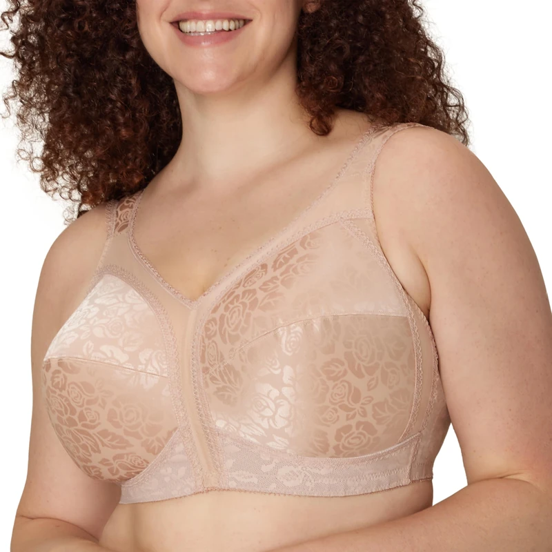 Playtex Womens 18 Hour Comfort-Strap Wireless Bra, Full-Coverage Bra with 4-Way Trusupport, Single Or 2-Pack, Cafe Au Lait, 42DD