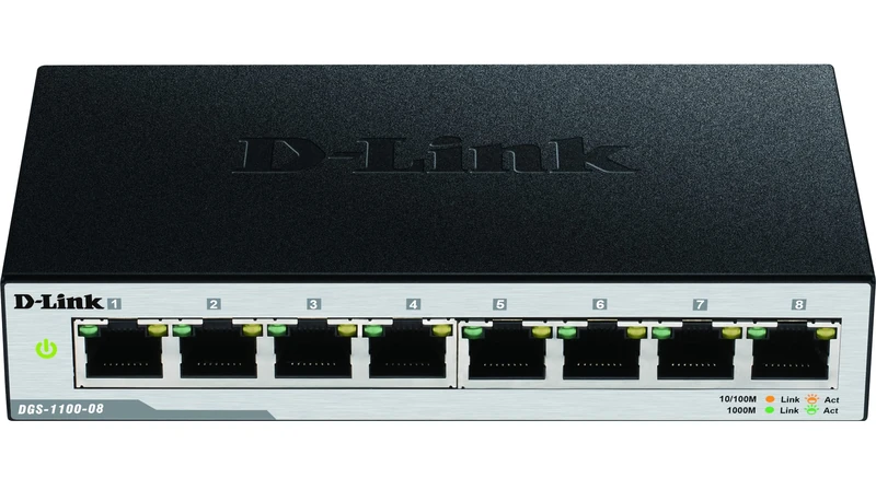 D-Link DGS-1100-08PV2/B - 8-Port Gigabit PoE Smart Managed Switch with 8 PoE Ports, 64W PoE power budget, 802.3af/at, VLAN support, layer 2 features, QoS, 802.3az EEE, Fanless - UK power cord only