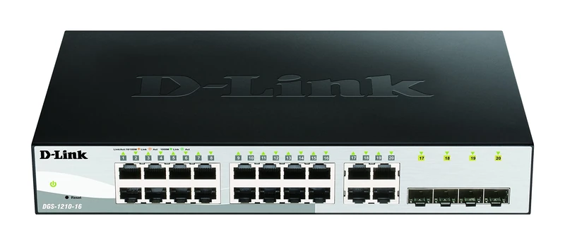 D-Link DGS-1210-16/B 16-Port Gigabit Smart Managed Switch with 4 SFP Ports (Fanless) IEEE 802.3az Energy Efficient Ethernet, D-Link Green 3.0 Power-Saving Features- UK power cord only