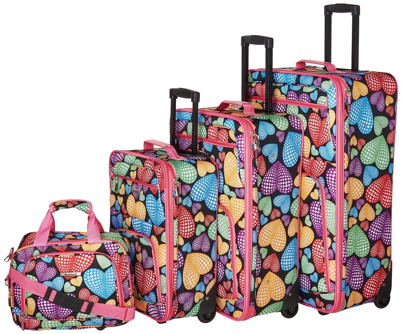 Rockland Jungle Softside Upright Luggage Set, New Heart, 4-Piece Set (14/29/24/28), Jungle Softside Upright Luggage Set