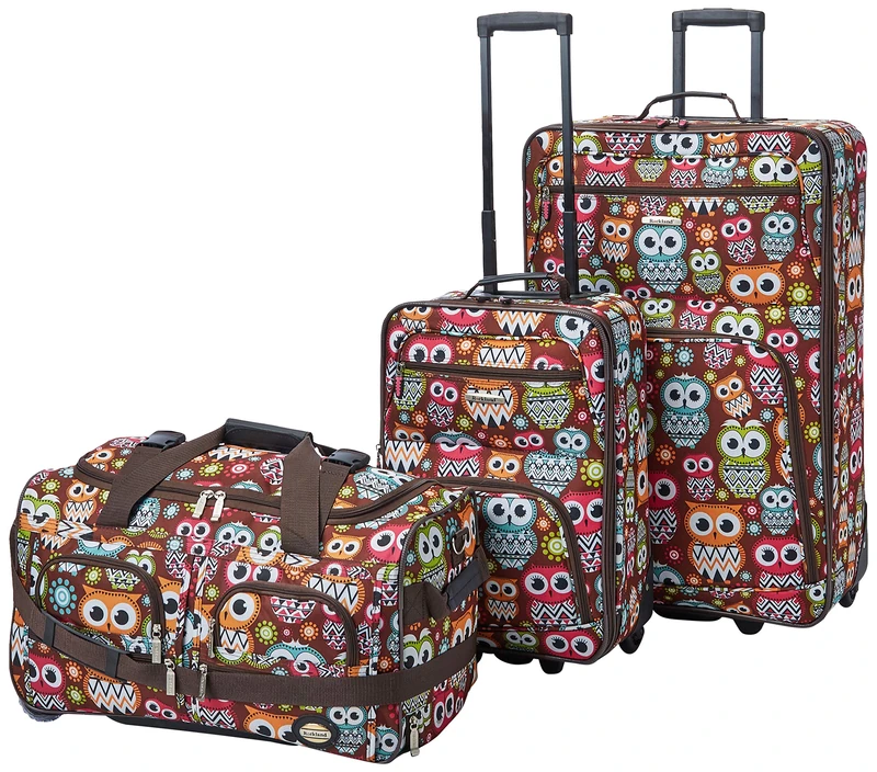 Rockland Vara Softside 3-Piece Cabin Luggage Set, owl, Standard Size, Vara Softside Luggage Set 3 Pieces