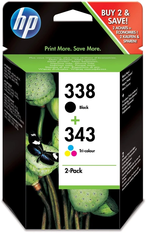 HP SD449EE 338/343 Original Ink Cartridges, Black and Tri-Colour, Multipack