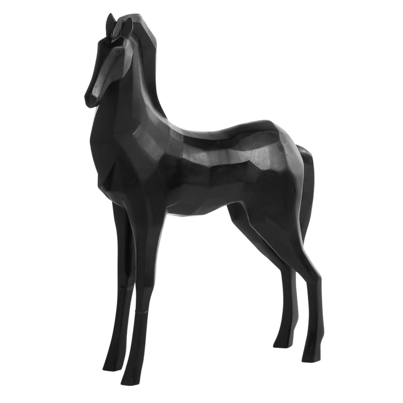 Torre & Tagus Carved Angle Horse Home Office, Table Centerpiece, Decoration for Bookshelf, Bedroom, Black, 11x3.5x13.25