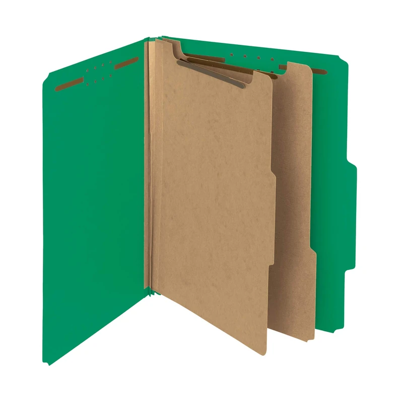 Smead 100% Recycled Pressboard Classification File Folder, 2 Dividers, 2" Expansion, Letter Size, Green, 10 per Box (14063)