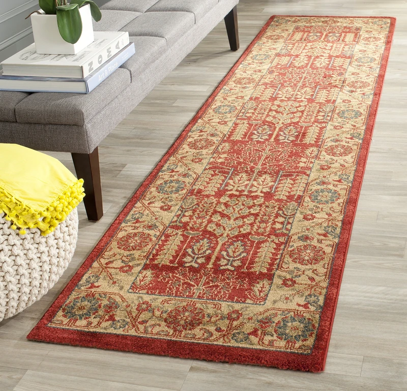Safavieh Traditional Indoor Woven Runner Area Rug, Mahal Collection, MAH697, in Red / Natural, 66 X 244 cm for Living Room, Bedroom or Any Indoor Space