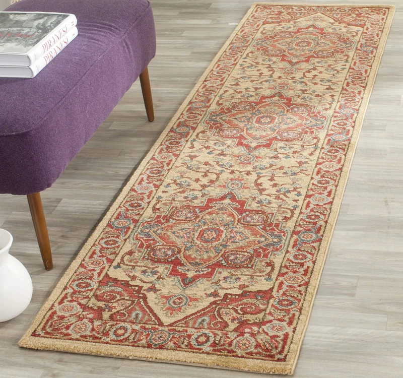 Safavieh Traditional Indoor Woven Runner Area Rug, Mahal Collection, MAH698, in Red / Natural, 66 X 244 cm for Living Room, Bedroom or Any Indoor Space