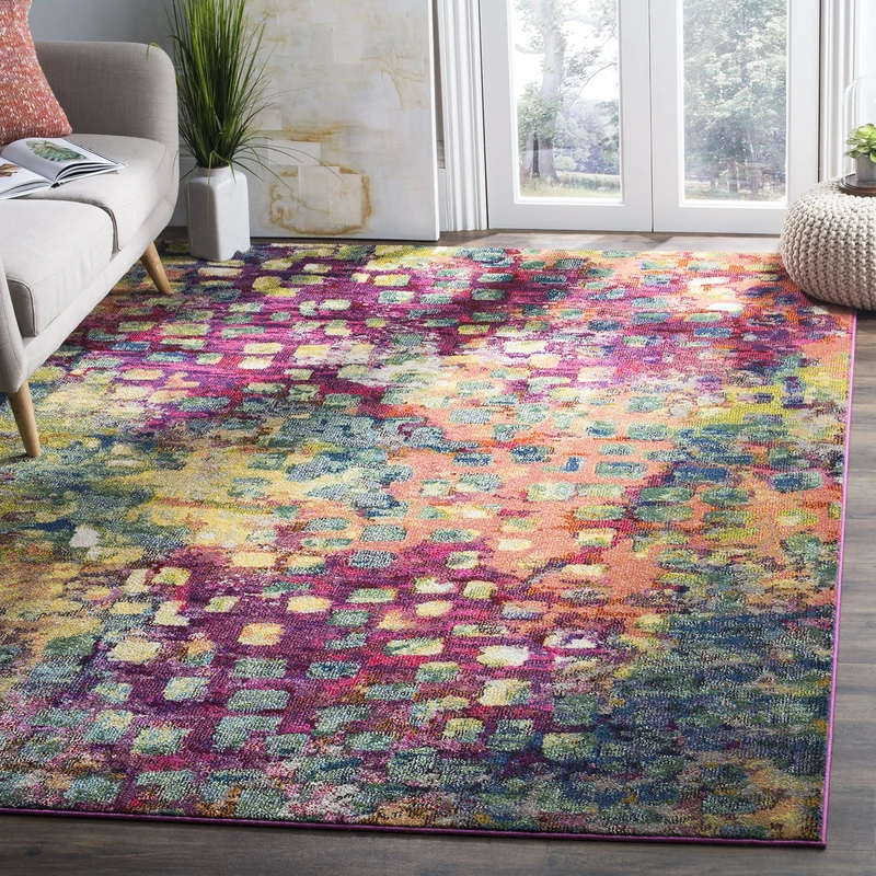 Safavieh Boho Chic Indoor Woven Rectangle Area Rug, Monaco Collection, MNC225, in Pink / Multi, 201 X 279 cm for Living Room, Bedroom or Any Indoor Space