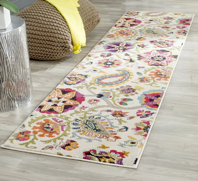 Safavieh Boho Chic Indoor Woven Runner Area Rug, Monaco Collection, MNC229, in Ivory / Multi, 66 X 244 cm for Living Room, Bedroom or Any Indoor Space
