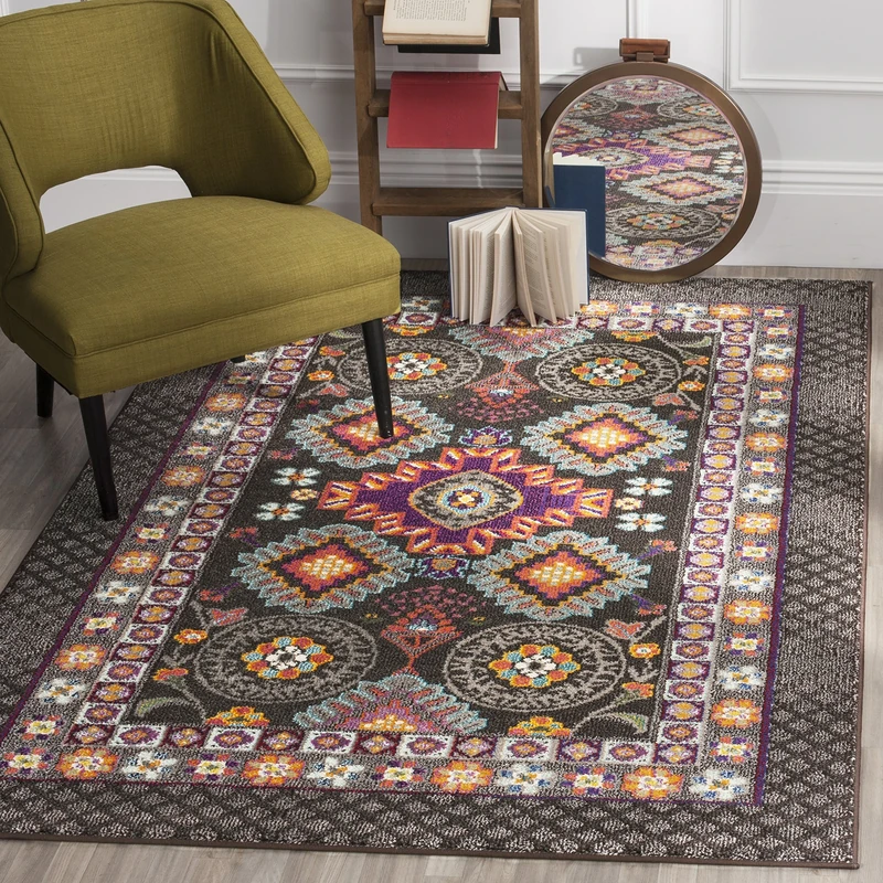 Safavieh Boho Chic Indoor Woven Rectangle Area Rug, Monaco Collection, MNC240, in Brown / Multi, 201 X 279 cm for Living Room, Bedroom or Any Indoor Space