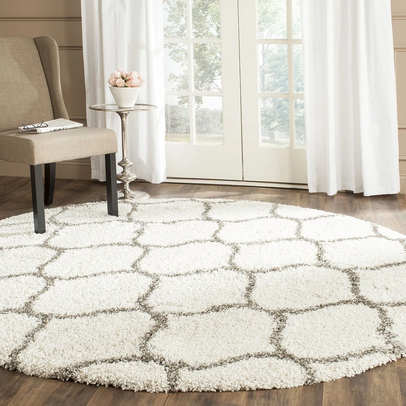 Safavieh Shaggy Indoor Woven Round Area Rug, Hudson Shag Collection, SGH280, in Ivory / Grey, 213 X 213 cm for Living Room, Bedroom or Any Indoor Space
