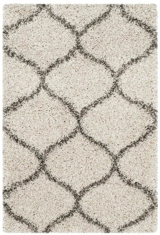 Safavieh Shag Rug for Living Room, Dining Room, Bedroom - Hudson Shag Collection, High Pile, in Ivory and Grey, 80 x 180 cm