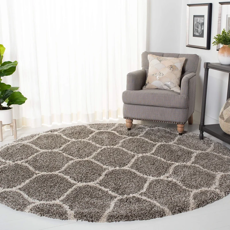 Safavieh Shaggy Indoor Woven Round Area Rug, Hudson Shag Collection, SGH280, in Grey / Ivory, 213 X 213 cm for Living Room, Bedroom or Any Indoor Space