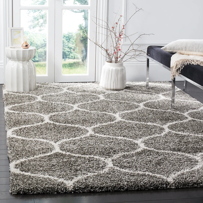 Safavieh Shaggy Indoor Woven Square Area Rug, Hudson Shag Collection, SGH280, in Grey / Ivory, 213 X 213 cm for Living Room, Bedroom or Any Indoor Space