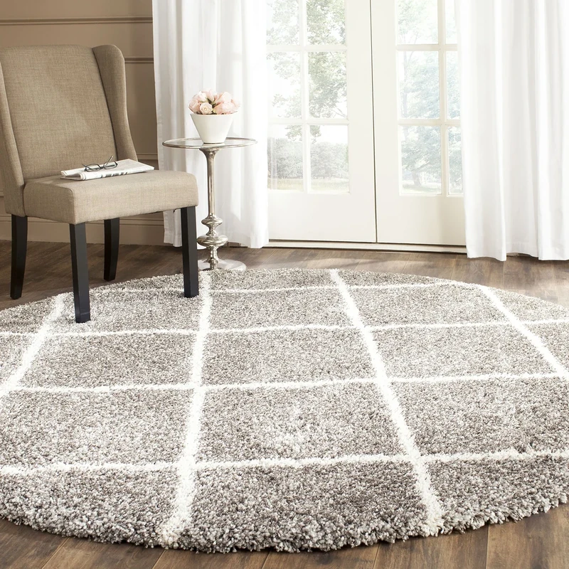 Safavieh Shaggy Indoor Woven Round Area Rug, Hudson Shag Collection, SGH281, in Grey / Ivory, 213 X 213 cm for Living Room, Bedroom or Any Indoor Space