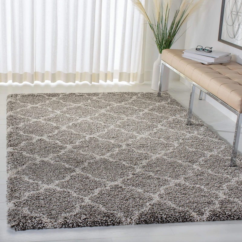 Safavieh Shaggy Indoor Woven Rectangle Area Rug, Hudson Shag Collection, SGH282, in Grey / Ivory, 155 X 229 cm for Living Room, Bedroom or Any Indoor Space - Image 1