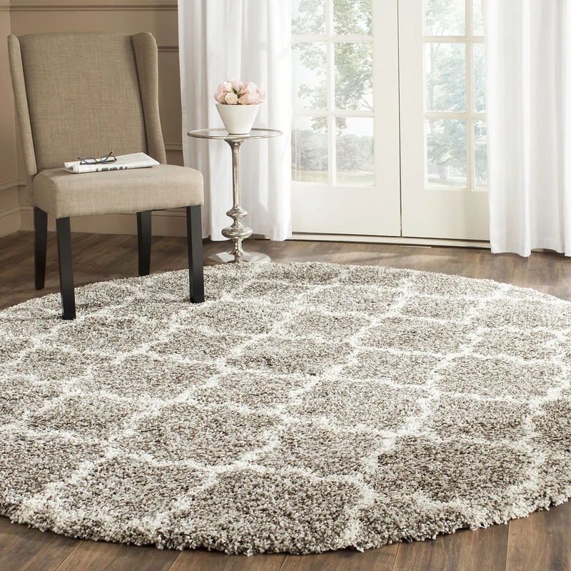 Safavieh Shaggy Indoor Woven Round Area Rug, Hudson Shag Collection, SGH282, in Grey / Ivory, 213 X 213 cm for Living Room, Bedroom or Any Indoor Space