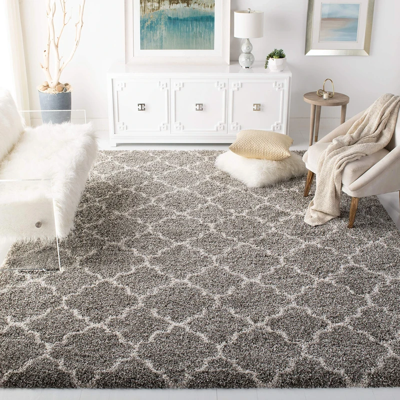 Safavieh Shaggy Indoor Woven Square Area Rug, Hudson Shag Collection, SGH282, in Grey / Ivory, 213 X 213 cm for Living Room, Bedroom or Any Indoor Space