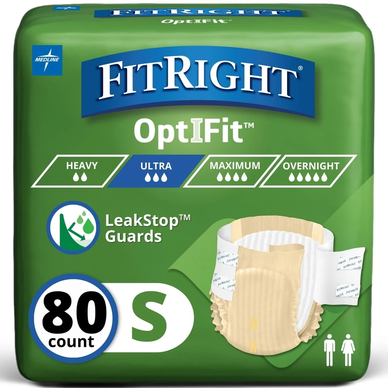 FitRight Ultra Adult Diapers, Disposable Incontinence Briefs With Tabs, Heavy Absorbency, Small, 20"-33", 4 Packs Of 20 (80 Total)