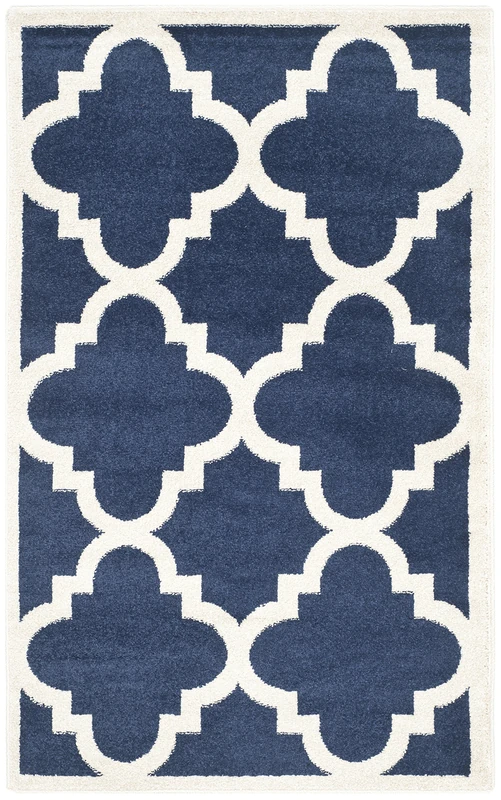 Safavieh Trellis Indoor/Outdoor Woven Rectangle Area Rug, Amherst Collection, AMT423, in Navy / Beige, 91 X 152 cm for Garden, Patio or Any Outdoor Space
