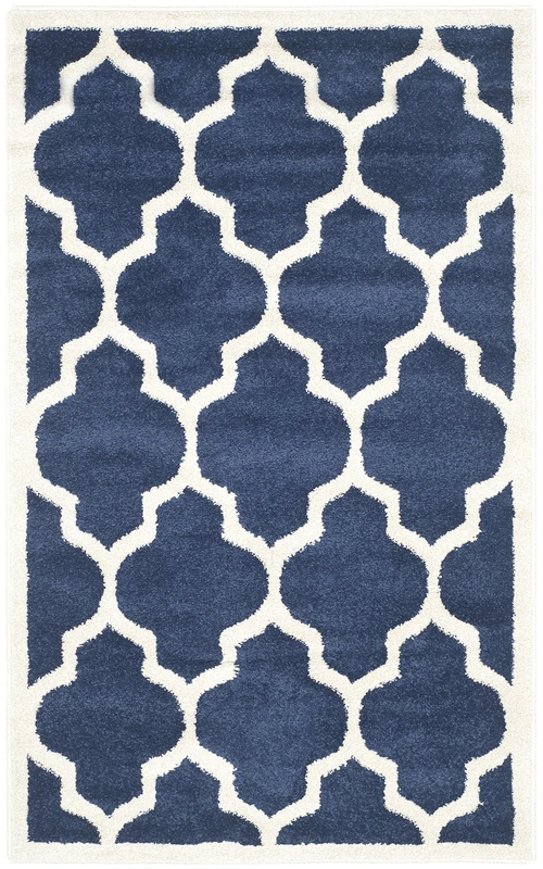 Safavieh Trellis Indoor/Outdoor Woven Rectangle Area Rug, Amherst Collection, AMT420, in Navy / Beige, 91 X 152 cm for Garden, Patio or Any Outdoor Space