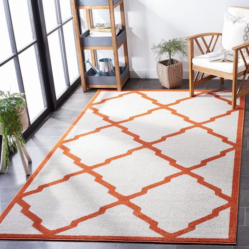 Safavieh Trellis Indoor/Outdoor Woven Rectangle Area Rug, Amherst Collection, AMT421, in Beige / Orange, 91 X 152 cm for Garden, Patio or Any Outdoor Space
