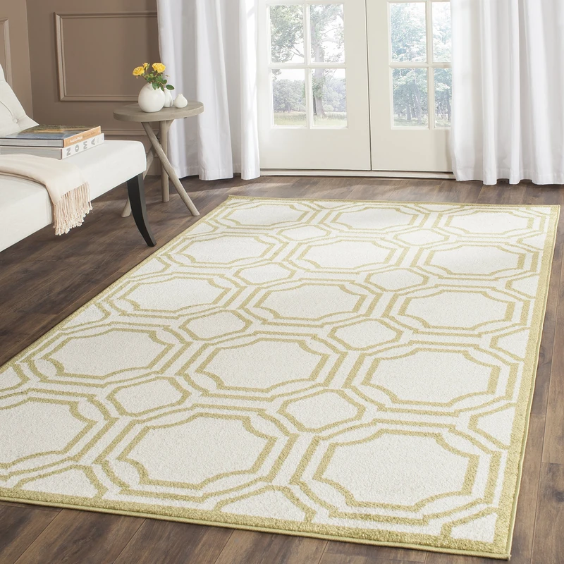 Safavieh Geometric Indoor/Outdoor Woven Rectangle Area Rug, Amherst Collection, AMT411, in Ivory / Light Green, 91 X 152 cm for Garden, Patio or Any Outdoor Space