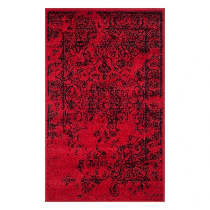 Safavieh Distressed Rug for Living Room, Dining Room, Bedroom - Adirondack Collection, Short Pile, in Red and Black, 91 X 152 cm