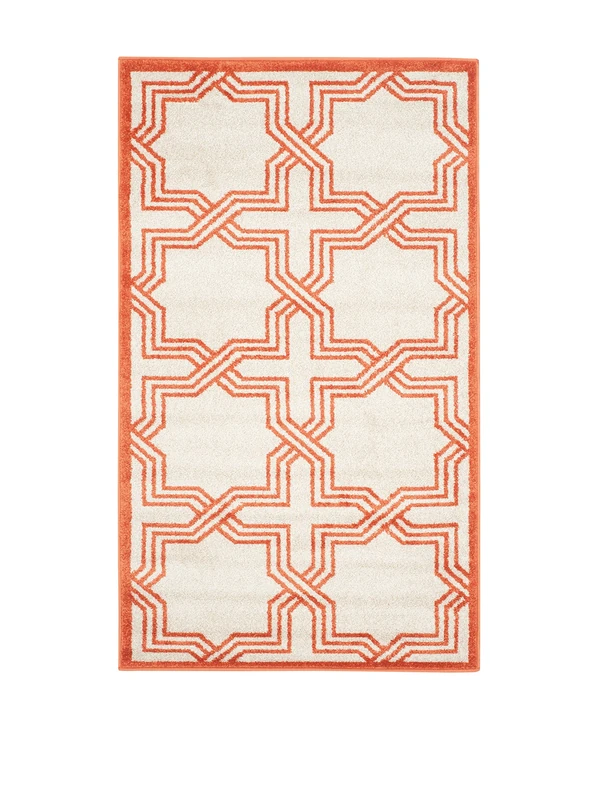 Safavieh Geometric Indoor/Outdoor Woven Rectangle Area Rug, Amherst Collection, AMT413, in Ivory / Orange, 91 X 152 cm for Garden, Patio or Any Outdoor Space