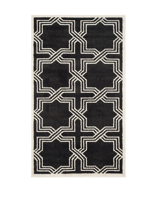 Safavieh Geometric Indoor/Outdoor Woven Rectangle Area Rug, Amherst Collection, AMT413, in Anthracite / Ivory, 91 X 152 cm for Garden, Patio or Any Outdoor Space