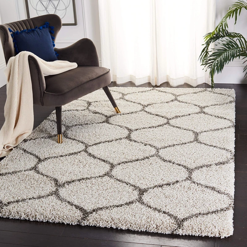 Safavieh Shaggy Indoor Woven Rectangle Area Rug, Hudson Shag Collection, SGH280, in Ivory / Grey, 155 X 229 cm for Living Room, Bedroom or Any Indoor Space