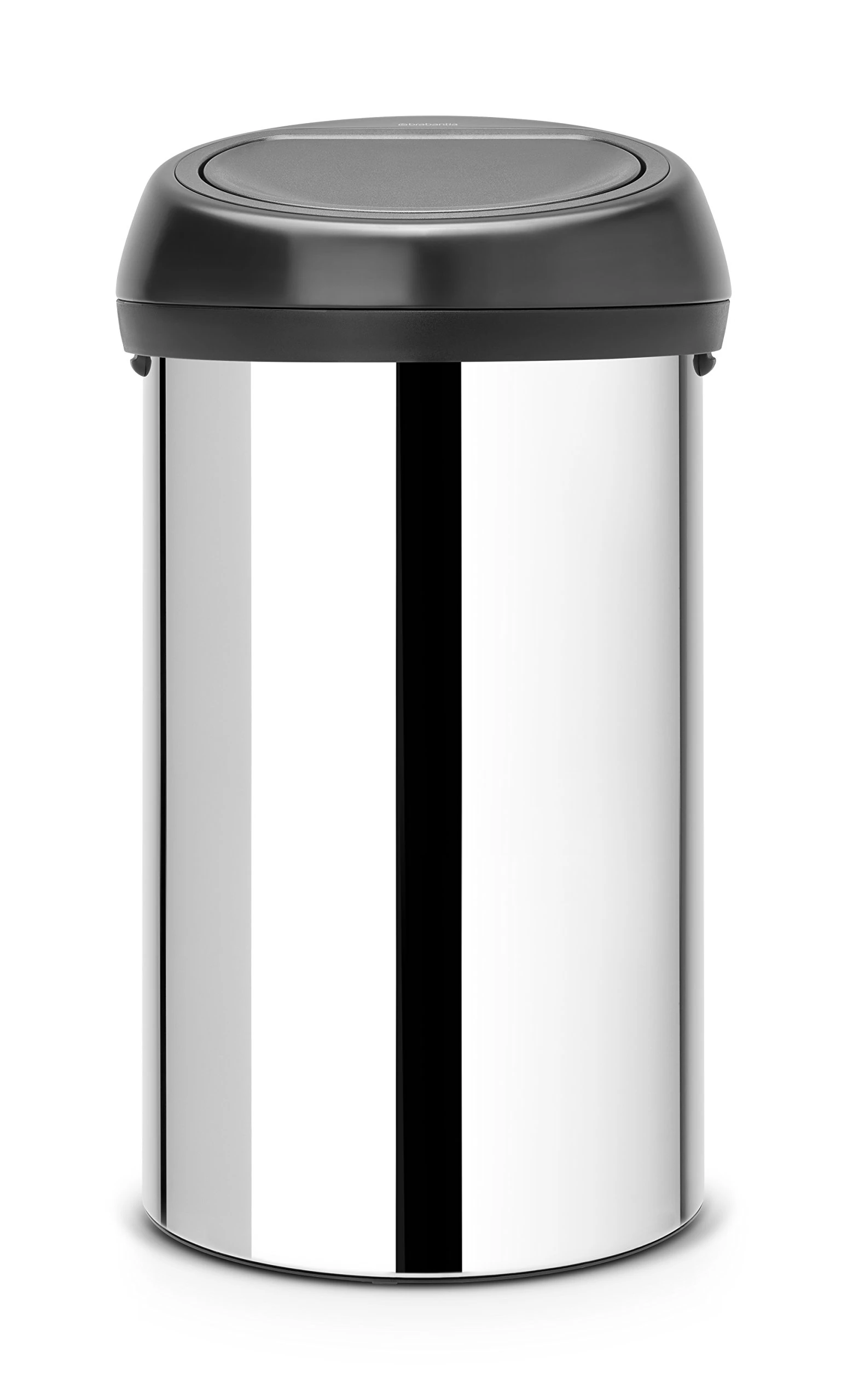 Brabantia 60 Litre Large Kitchen Touch Bin (Brilliant Steel/Matt Black Lid) Removable Lid, Soft-Touch Open, Easy Clean Rubbish Food Waste Bin